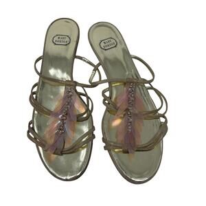 Mary Norton gold strappy flat sandals with iridescent sequin leaf sz 41